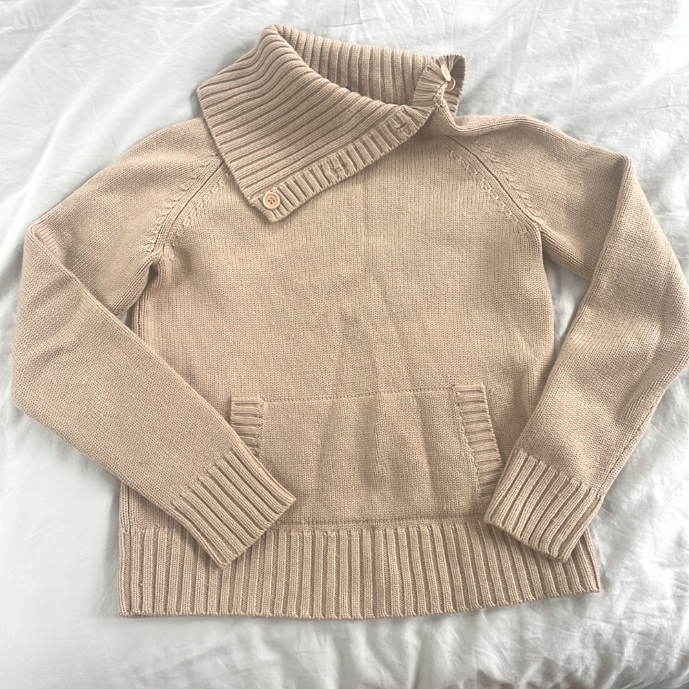 Theory • Tan Split Neck Turtleneck Wool Sweater M
